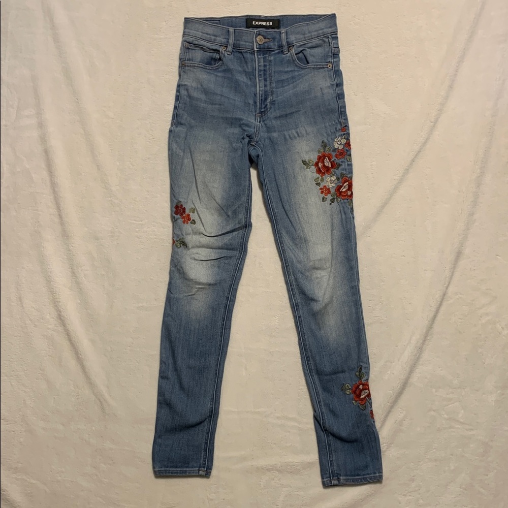 Express Floral Embroidered Jeggings Jeans stretch high rise leggings 4R